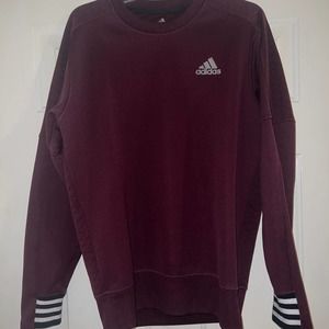 Adidas Quilted Striped Cuff Pullover Sweatshirt Men Medium Maroon / Burgundy